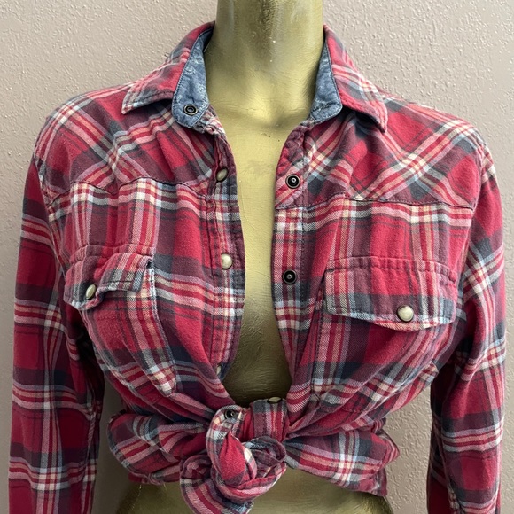 JACHS GIRLFRIEND Bea SNAP Button Western Plaid FLANNEL Shirt Small - Picture 4 of 11